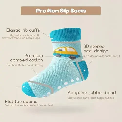 Aroveea Non Slip Grip Ankle Baby Socks 12 Pack for Toddler Boys and Girls Kids,Infant Cute Cotton Baby Socks - 4