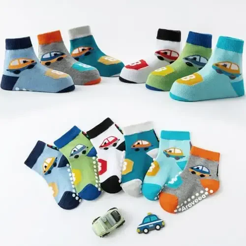 Aroveea Non Slip Grip Ankle Baby Socks 12 Pack for Toddler Boys and Girls Kids,Infant Cute Cotton Baby Socks - 6