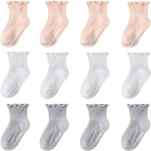 Aroveea Non Slip Grip Ankle Baby Socks 12 Pack for Toddler Boys and Girls Kids,Infant Cute Cotton Baby Socks 