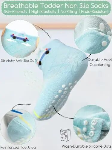 Aroveea Non Slip Grip Ankle Baby Socks 12 Pack for Toddler Boys and Girls Kids,Infant Cute Cotton Baby Socks 