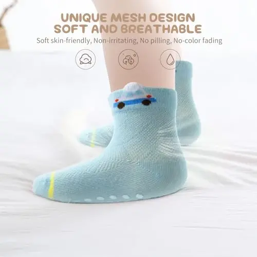 Aroveea Non Slip Grip Ankle Baby Socks 12 Pack for Toddler Boys and Girls Kids,Infant Cute Cotton Baby Socks - 2