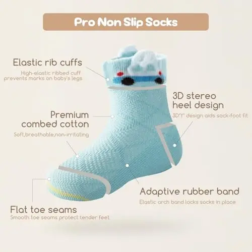 Aroveea Non Slip Grip Ankle Baby Socks 12 Pack for Toddler Boys and Girls Kids,Infant Cute Cotton Baby Socks - 4