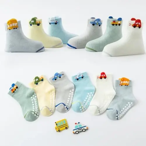 Aroveea Non Slip Grip Ankle Baby Socks 12 Pack for Toddler Boys and Girls Kids,Infant Cute Cotton Baby Socks - 6