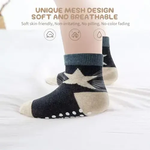 Aroveea Non Slip Grip Ankle Baby Socks 12 Pack for Toddler Boys and Girls Kids,Infant Cute Cotton Baby Socks - 2