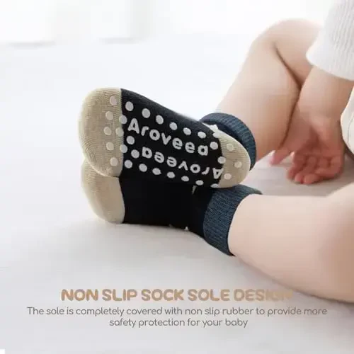 Aroveea Non Slip Grip Ankle Baby Socks 12 Pack for Toddler Boys and Girls Kids,Infant Cute Cotton Baby Socks - 3