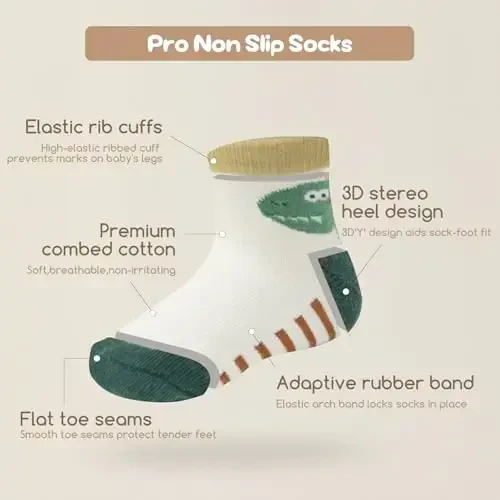Aroveea Non Slip Grip Ankle Baby Socks 12 Pack for Toddler Boys and Girls Kids,Infant Cute Cotton Baby Socks - 3