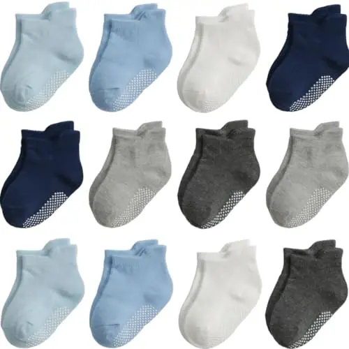 Aroveea Non Slip Grip Ankle Baby Socks 12 Pack for Toddler Boys and Girls Kids,Infant Cute Cotton Baby Socks - 1