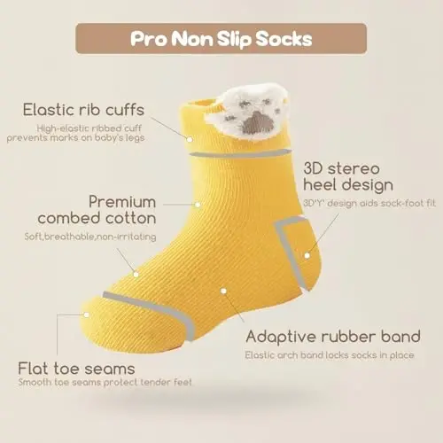 Aroveea Non Slip Grip Ankle Baby Socks 12 Pack for Toddler Boys and Girls Kids,Infant Cute Cotton Baby Socks - 4