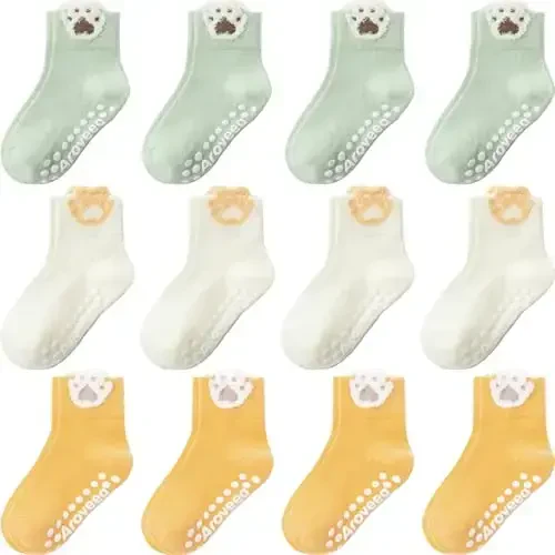 Aroveea Non Slip Grip Ankle Baby Socks 12 Pack for Toddler Boys and Girls Kids,Infant Cute Cotton Baby Socks 