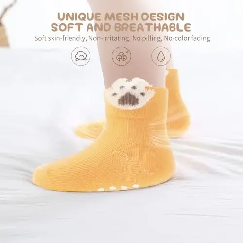 Aroveea Non Slip Grip Ankle Baby Socks 12 Pack for Toddler Boys and Girls Kids,Infant Cute Cotton Baby Socks - 2