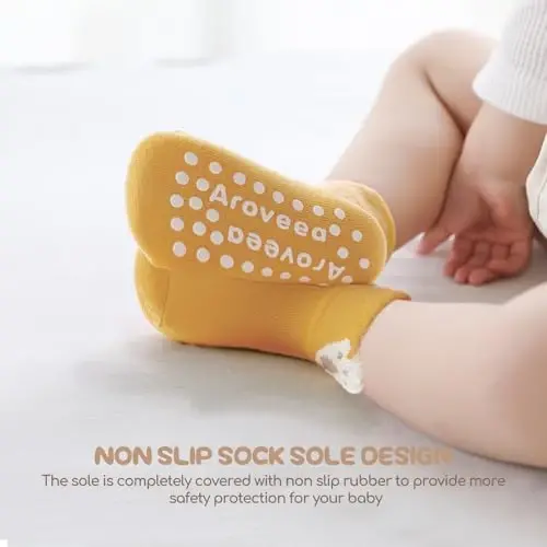 Aroveea Non Slip Grip Ankle Baby Socks 12 Pack for Toddler Boys and Girls Kids,Infant Cute Cotton Baby Socks - 3