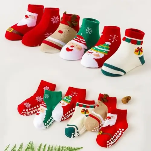 Aroveea Non Slip Grip Ankle Baby Socks 12 Pack for Toddler Boys and Girls Kids,Infant Cute Cotton Baby Socks - 2