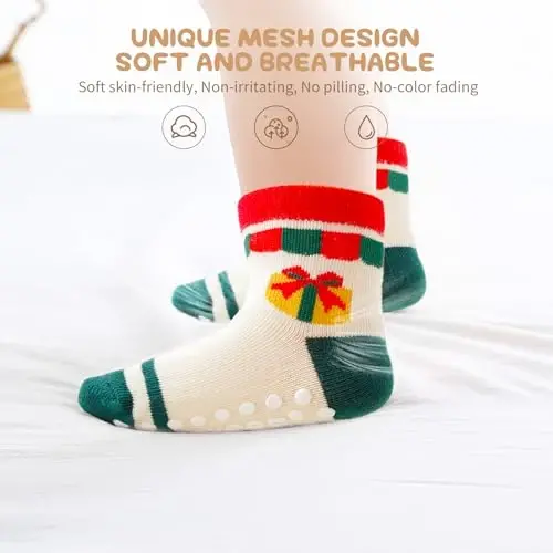Aroveea Non Slip Grip Ankle Baby Socks 12 Pack for Toddler Boys and Girls Kids,Infant Cute Cotton Baby Socks - 3