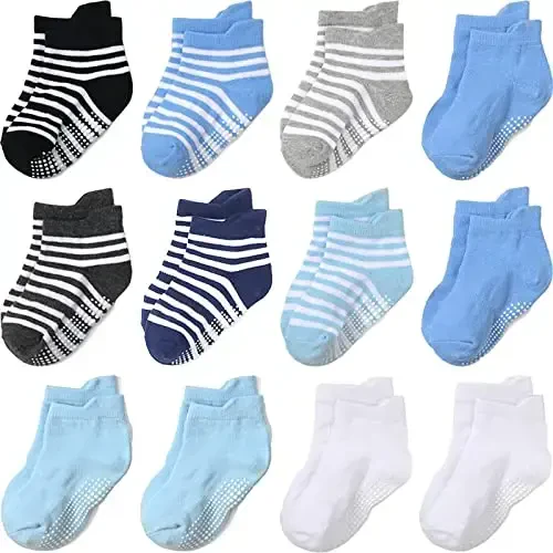 Aroveea Non Slip Grip Ankle Baby Socks 12 Pack for Toddler Boys and Girls Kids,Infant Cute Cotton Baby Socks - 1