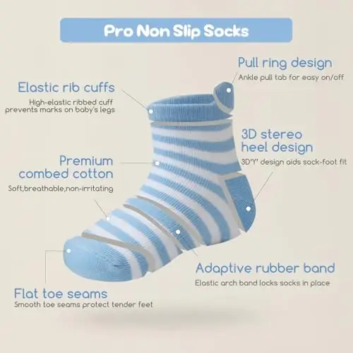 Aroveea Non Slip Grip Ankle Baby Socks 12 Pack for Toddler Boys and Girls Kids,Infant Cute Cotton Baby Socks - 3