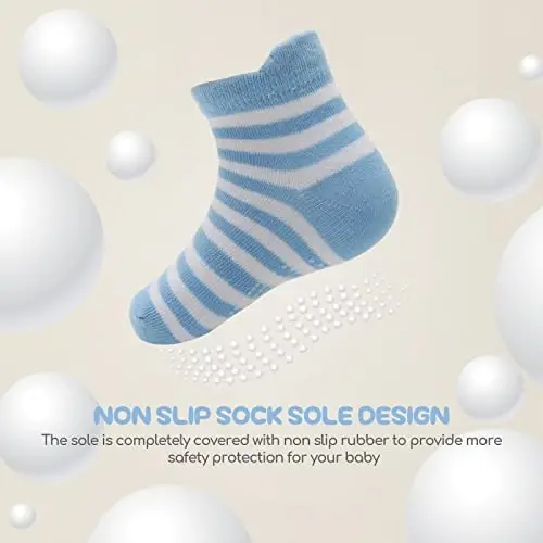 Aroveea Non Slip Grip Ankle Baby Socks 12 Pack for Toddler Boys and Girls Kids,Infant Cute Cotton Baby Socks - 4