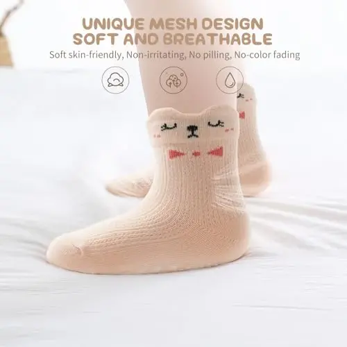 Aroveea Non Slip Grip Ankle Baby Socks 12 Pack for Toddler Boys and Girls Kids,Infant Cute Cotton Baby Socks - 2