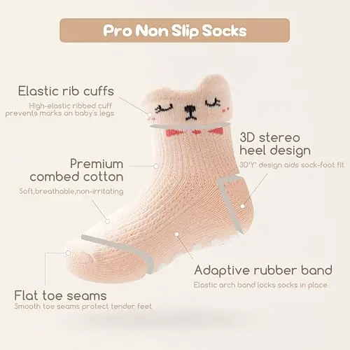 Aroveea Non Slip Grip Ankle Baby Socks 12 Pack for Toddler Boys and Girls Kids,Infant Cute Cotton Baby Socks - 4