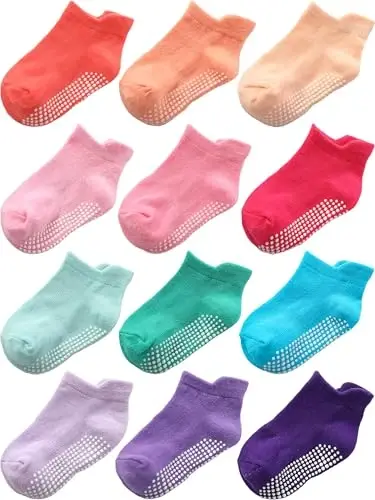 Aroveea Non Slip Grip Ankle Baby Socks 12 Pack for Toddler Boys and Girls Kids,Infant Cute Cotton Baby Socks 