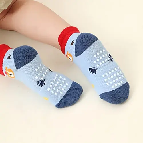 Aroveea Non Slip Grip Ankle Baby Socks 12 Pack for Toddler Boys and Girls Kids,Infant Cute Cotton Baby Socks - 5
