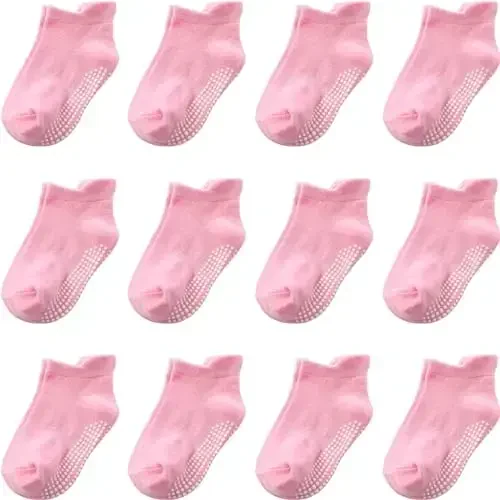 Aroveea Non Slip Grip Ankle Baby Socks 12 Pack for Toddler Boys and Girls Kids,Infant Cute Cotton Baby Socks 