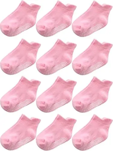 Aroveea Non Slip Grip Ankle Baby Socks 12 Pack for Toddler Boys and Girls Kids,Infant Cute Cotton Baby Socks 