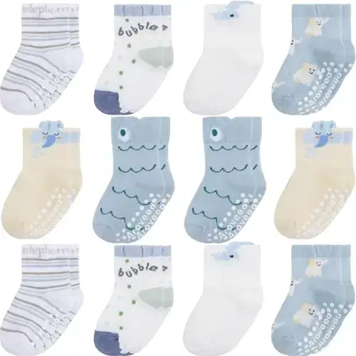 Aroveea Non Slip Grip Ankle Baby Socks 12 Pack for Toddler Boys and Girls Kids,Infant Cute Cotton Baby Socks - AROVEEA