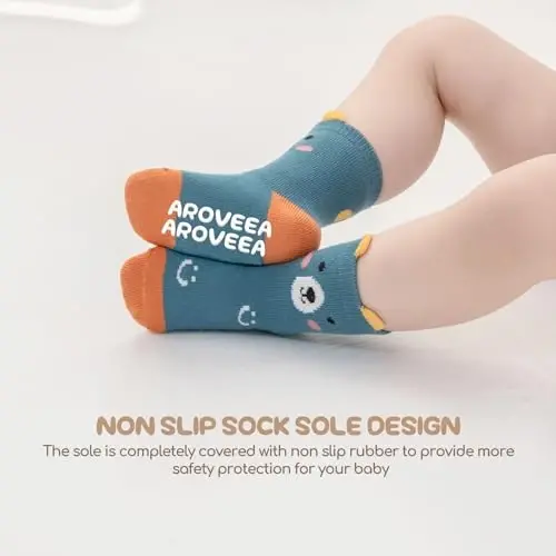 Aroveea Non Slip Grip Ankle Baby Socks 12 Pack for Toddler Boys and Girls Kids,Infant Cute Cotton Baby Socks - 3