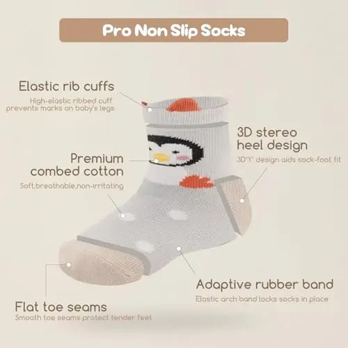 Aroveea Non Slip Grip Ankle Baby Socks 12 Pack for Toddler Boys and Girls Kids,Infant Cute Cotton Baby Socks - 4