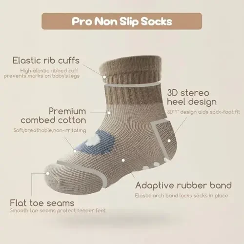 Aroveea Non Slip Grip Ankle Baby Socks 12 Pack for Toddler Boys and Girls Kids,Infant Cute Cotton Baby Socks - 4
