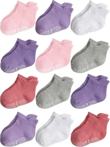 Aroveea Non Slip Grip Ankle Baby Socks 12 Pack for Toddler Boys and Girls Kids,Infant Cute Cotton Baby Socks 