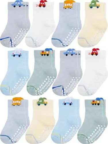 Aroveea Non Slip Grip Ankle Baby Socks 12 Pack for Toddler Boys and Girls Kids,Infant Cute Cotton Baby Socks 