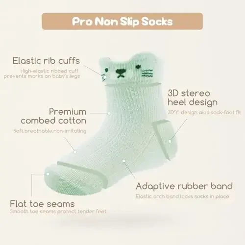 Aroveea Non Slip Grip Ankle Baby Socks 12 Pack for Toddler Boys and Girls Kids,Infant Cute Cotton Baby Socks - 6