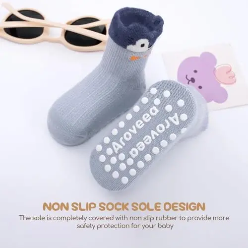 Aroveea Non Slip Grip Ankle Baby Socks 12 Pack for Toddler Boys and Girls Kids,Infant Cute Cotton Baby Socks - 5