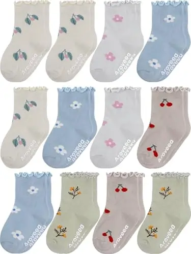 Aroveea Non Slip Grip Ankle Baby Socks 12 Pack for Toddler Boys and Girls Kids,Infant Cute Cotton Baby Socks - 1