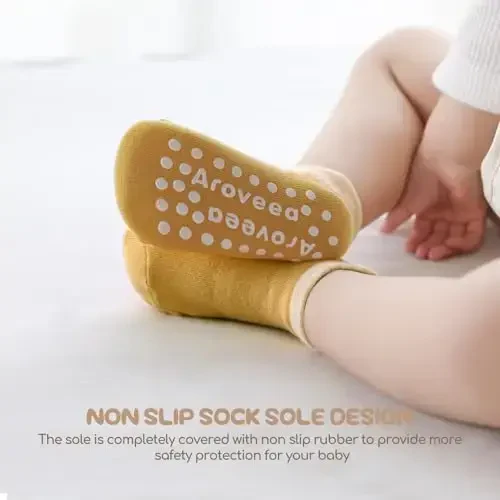 Aroveea Non Slip Grip Ankle Baby Socks 12 Pack for Toddler Boys and Girls Kids,Infant Cute Cotton Baby Socks - 3