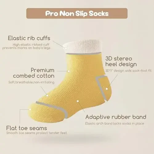 Aroveea Non Slip Grip Ankle Baby Socks 12 Pack for Toddler Boys and Girls Kids,Infant Cute Cotton Baby Socks - 4