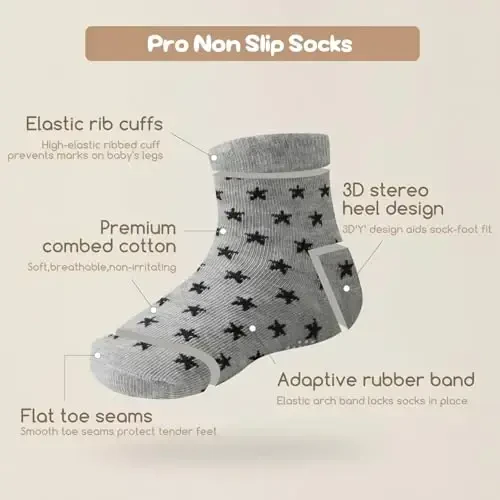 Aroveea Non Slip Grip Ankle Baby Socks 12 Pack for Toddler Boys and Girls Kids,Infant Cute Cotton Baby Socks - 3