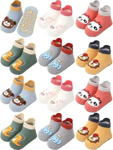 Aroveea Non Slip Grip Ankle Baby Socks 12 Pack for Toddler Boys and Girls Kids,Infant Cute Cotton Baby Socks - AROVEEA