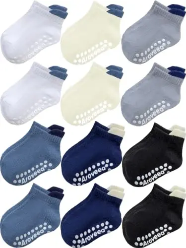 Aroveea Non Slip Grip Ankle Baby Socks 12 Pack for Toddler Boys and Girls Kids,Infant Cute Cotton Baby Socks - 1