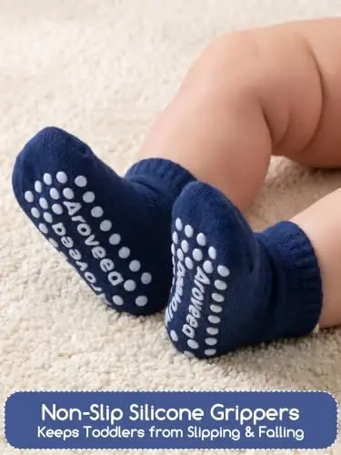 Aroveea Non Slip Grip Ankle Baby Socks 12 Pack for Toddler Boys and Girls Kids,Infant Cute Cotton Baby Socks - AROVEEA (1)