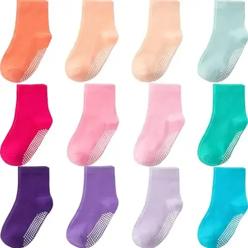 Aroveea Non Slip Grip Ankle Baby Socks 12 Pack for Toddler Boys and Girls Kids,Infant Cute Cotton Baby Socks - AROVEEA