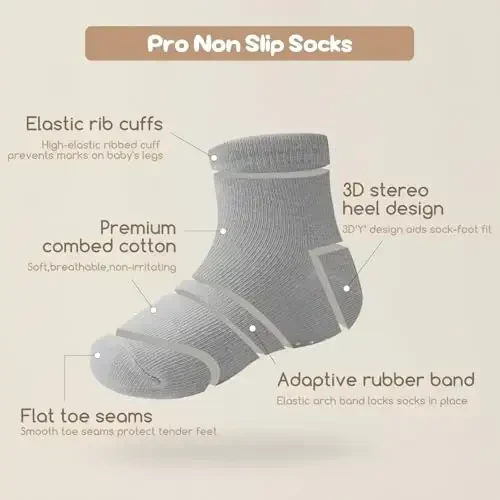 Aroveea Non Slip Grip Ankle Baby Socks 12 Pack for Toddler Boys and Girls Kids,Infant Cute Cotton Baby Socks - 3