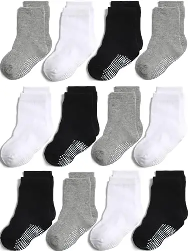 Aroveea Non Slip Grip Ankle Baby Socks 12 Pack for Toddler Boys and Girls Kids,Infant Cute Cotton Baby Socks 