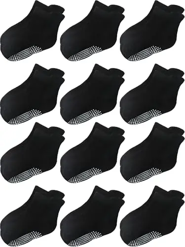 Aroveea Non Slip Grip Ankle Baby Socks 12 Pack for Toddler Boys and Girls Kids,Infant Cute Cotton Baby Socks 