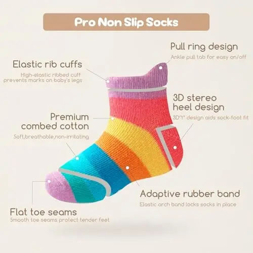 Aroveea Non Slip Grip Ankle Baby Socks 12 Pack for Toddler Boys and Girls Kids,Infant Cute Cotton Baby Socks - 4