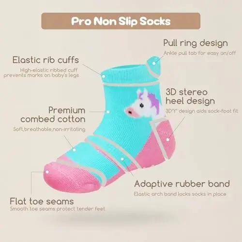 Aroveea Non Slip Grip Ankle Baby Socks 12 Pack for Toddler Boys and Girls Kids,Infant Cute Cotton Baby Socks - 3