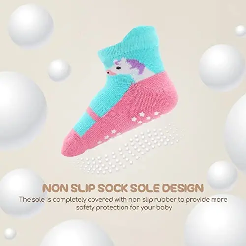 Aroveea Non Slip Grip Ankle Baby Socks 12 Pack for Toddler Boys and Girls Kids,Infant Cute Cotton Baby Socks - 4