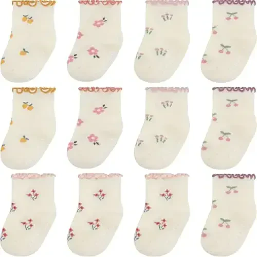 Aroveea Non Slip Grip Ankle Baby Socks 12 Pack for Toddler Boys and Girls Kids,Infant Cute Cotton Baby Socks - 1