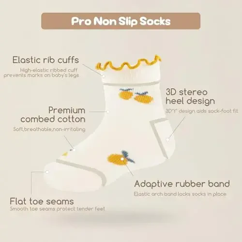 Aroveea Non Slip Grip Ankle Baby Socks 12 Pack for Toddler Boys and Girls Kids,Infant Cute Cotton Baby Socks - 4